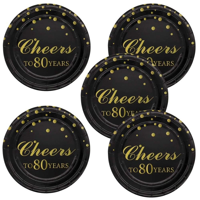 Pandecor 80th Birthday Party Supplies,50 PCS Cheers to 80 Years Disposable 7 Inch Paper Plates Dessert Plates for 80 Years Anniversary Party - Image 3